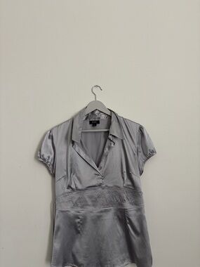 Bwear Silver Satin Short Sleeve Blouse